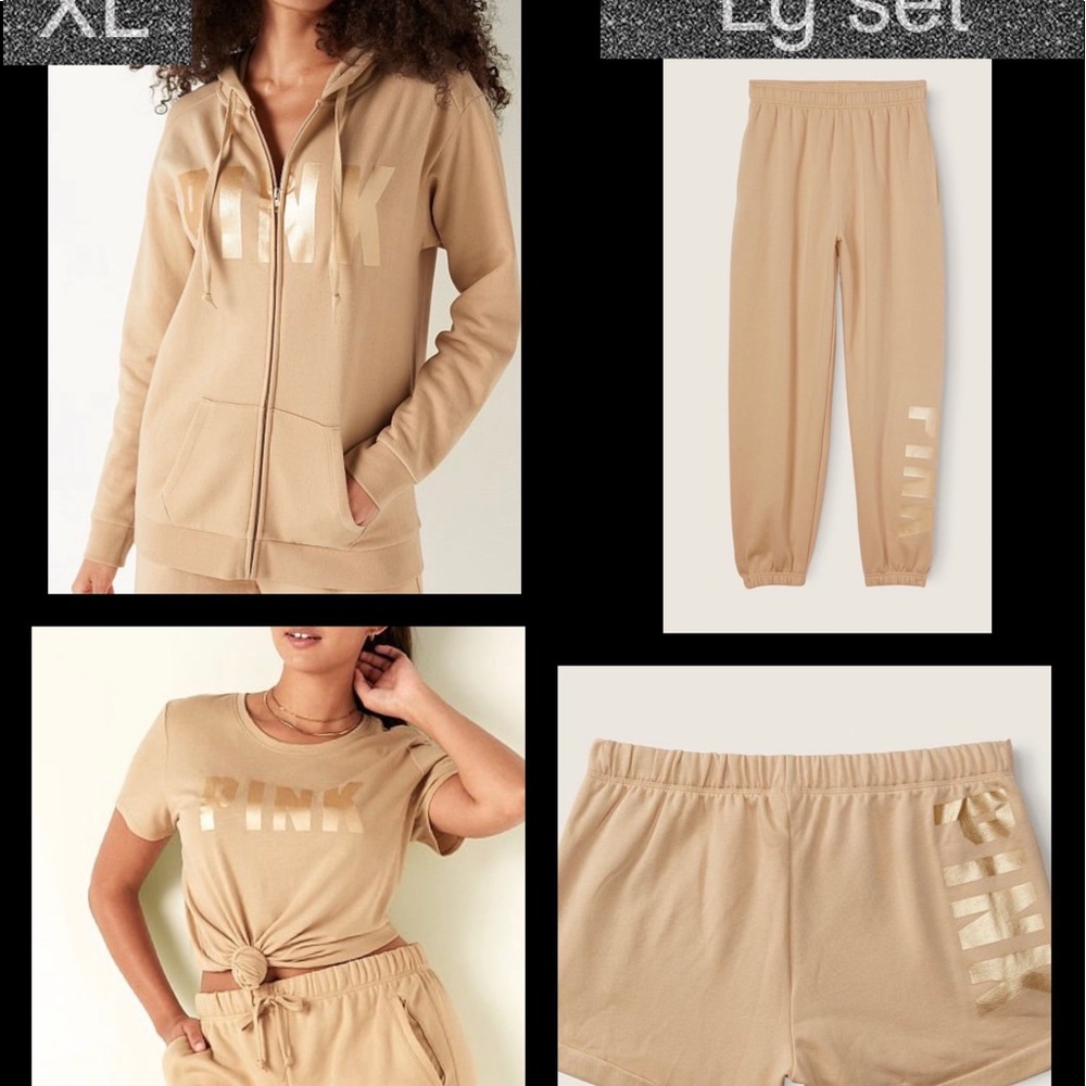 VS PINK FULL ZIP HOODIE SHORT SLEEVE TEE CAMPUS SWEATPANTS BOYFRIEND SHORTS
